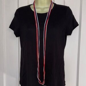 Vintage Mid Century‎ Red, White & Blue Beaded Multi Strand Long Necklace